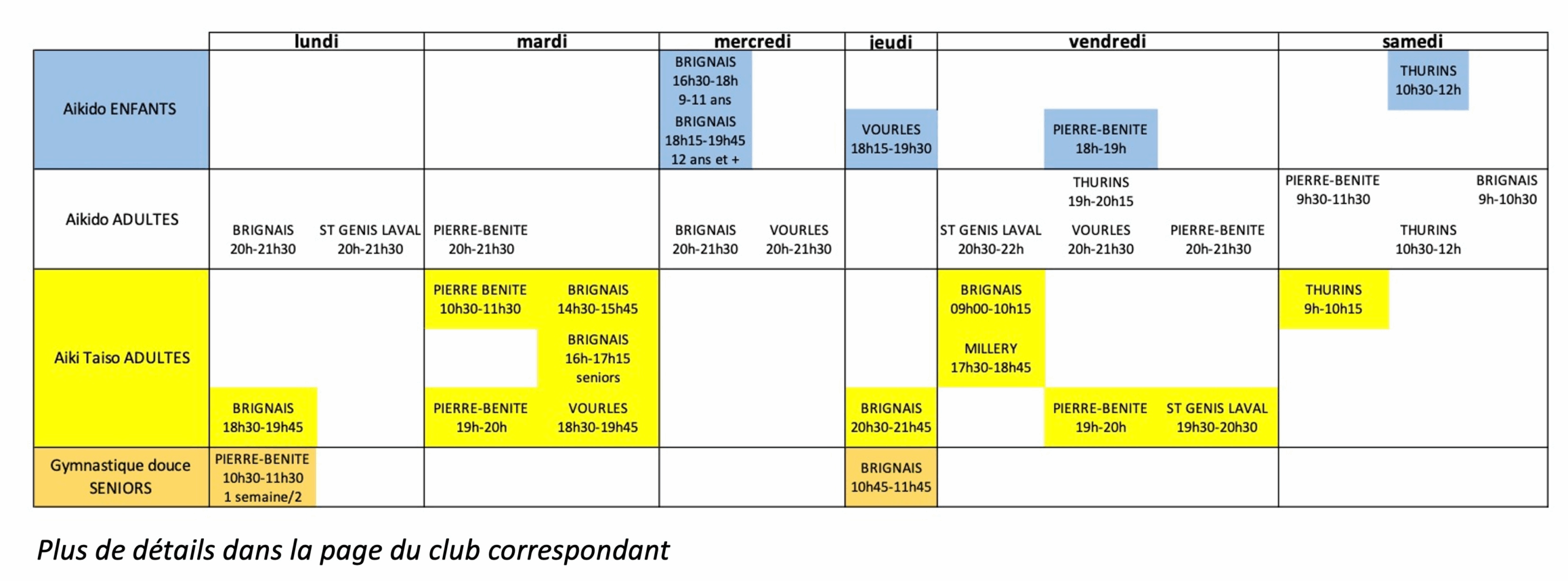 calendrier des cours