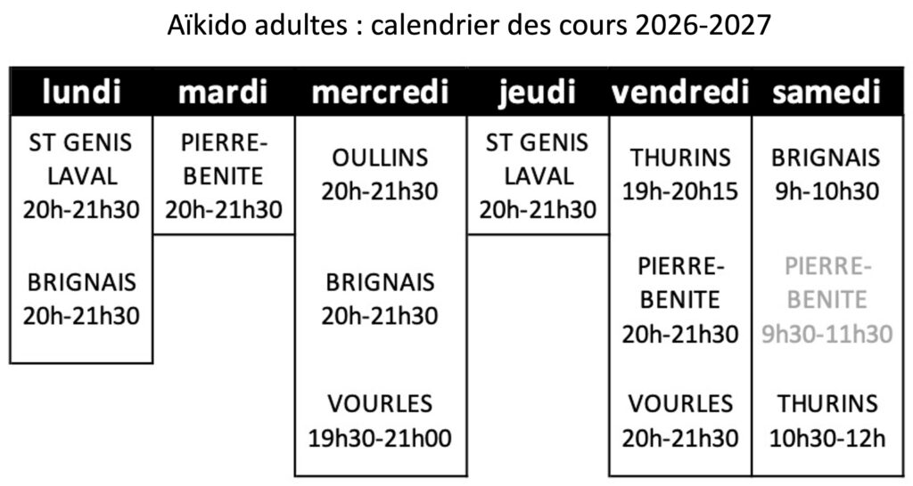 Calendrier des cours