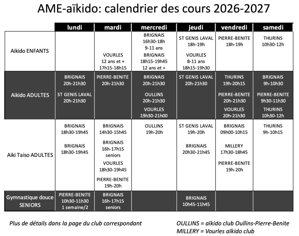 Calendrier des cours