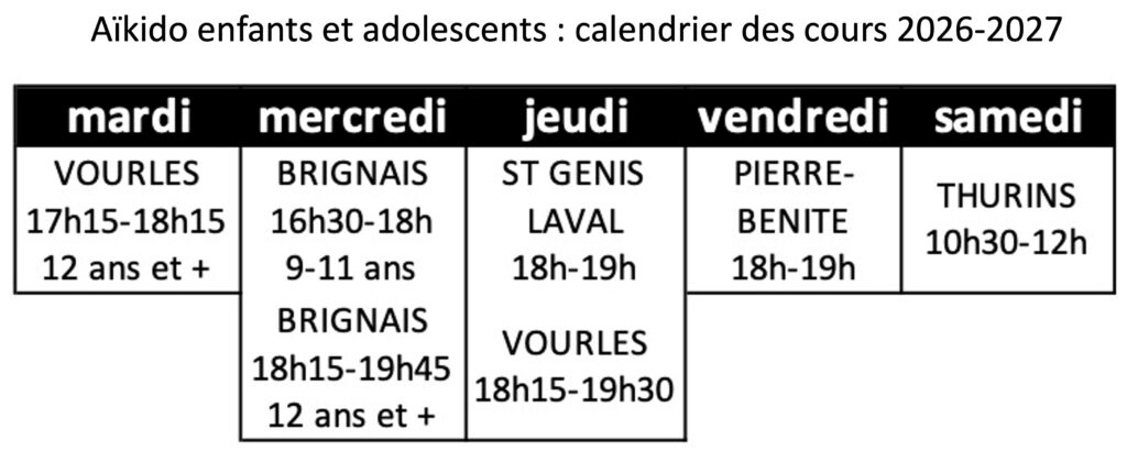 Calendrier des cours