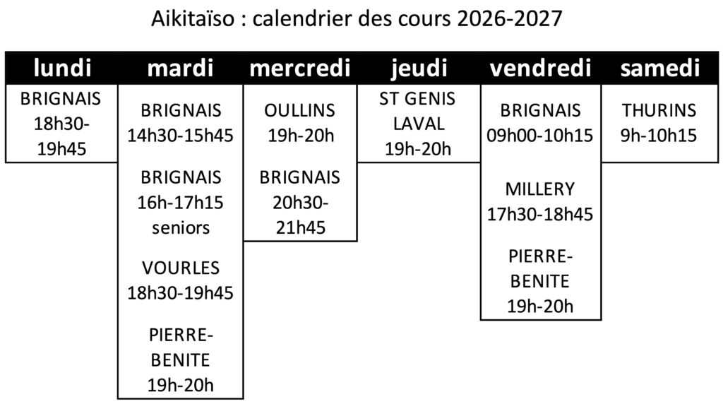 Calendrier des cours
